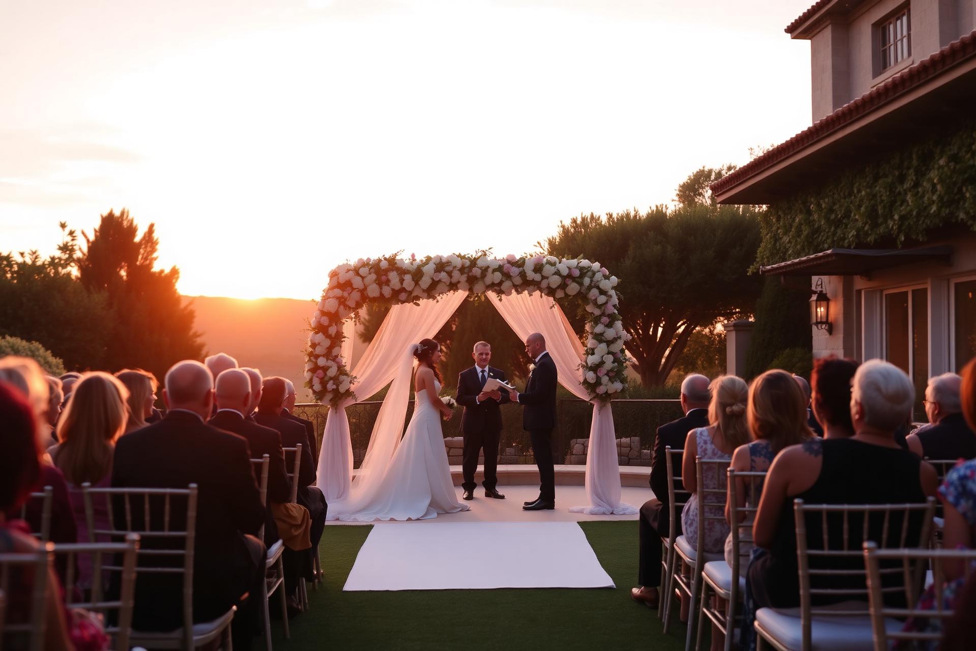 Luxury wedding ceremony at sunset
